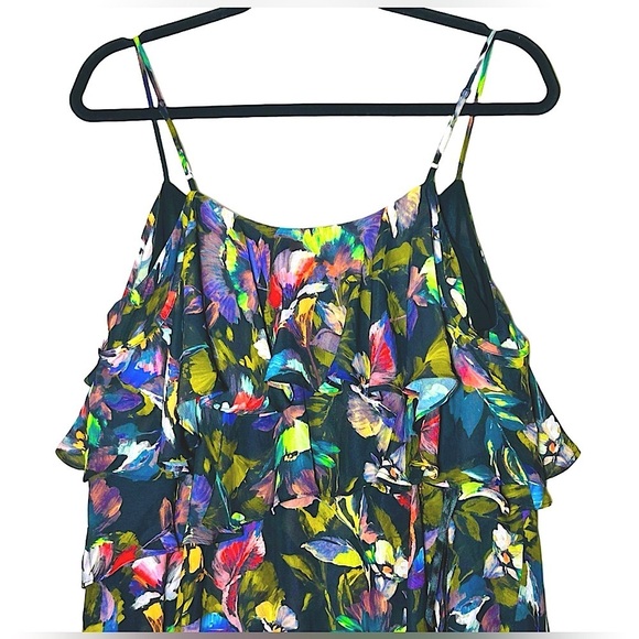 NWT Gianni Bini Vibrant, Chiffon, Tiered Floral Dress, Cold Shoulder Size Medium - Picture 7 of 16